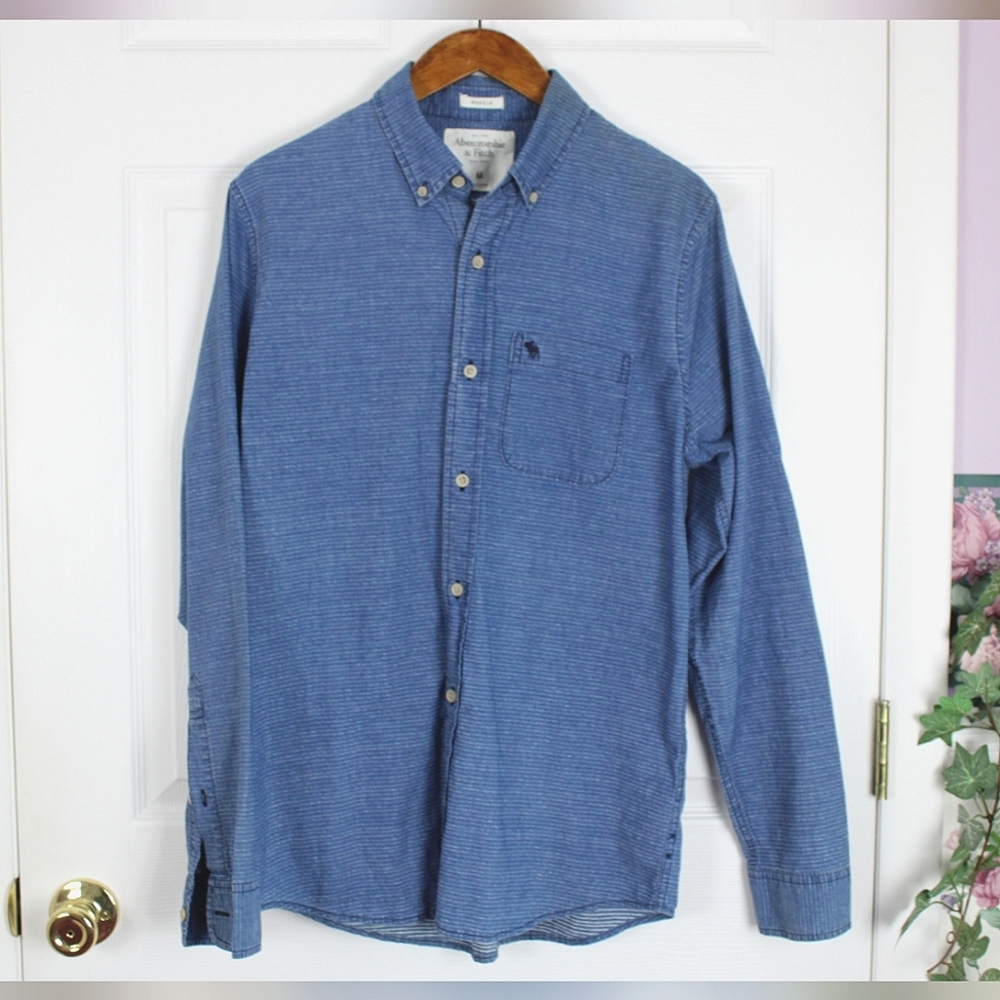 Abercrombie & Fitch Mens Button Down Long Sleeve Shirt Muscle Blue Medium M